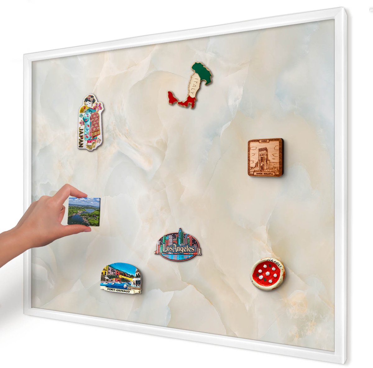 Artprintcave Romig Magneetbord mit Witte Lijst - 80x60 cm - Subtiele Elegantie Magneetbord Voor Foto's - Minimalist Magneet Bord mit Frame - Texturen
