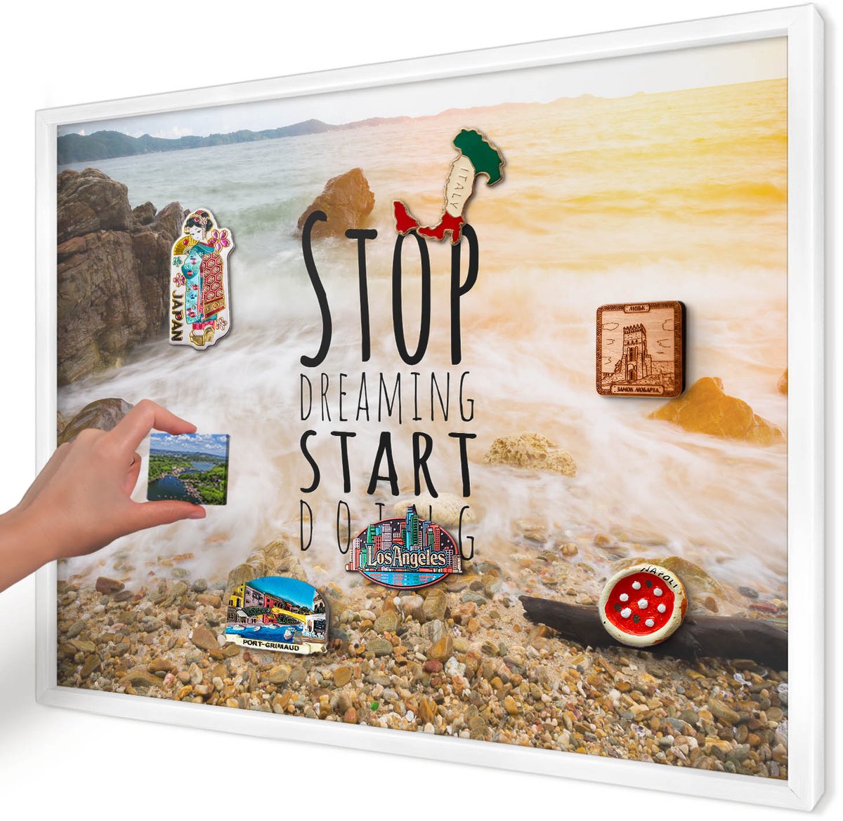 Artprintcave Beige Magneetbord mit Witte Lijst - 70x50 cm - Kustthema Wandbord Magnetisch - Fotografisch Bord Voor Magneten - Landschappen