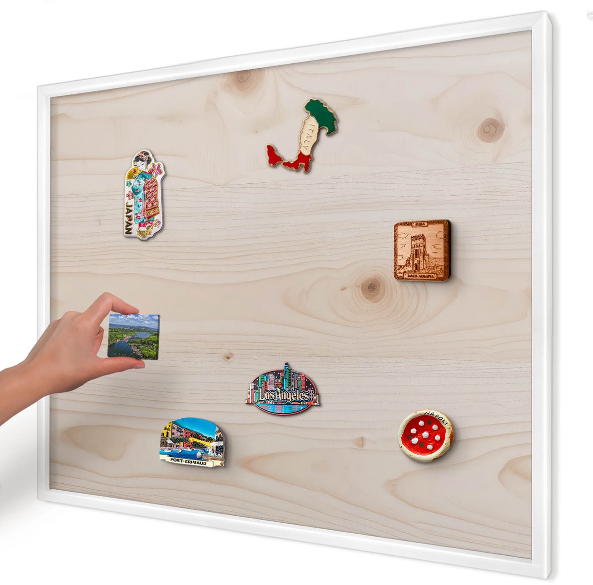 Artprintcave Beige Magneetbord mit Witte Lijst - 80x60 cm - Houten Patroon Notitiebord - Minimalist Bord Voor Magneten - Texturen