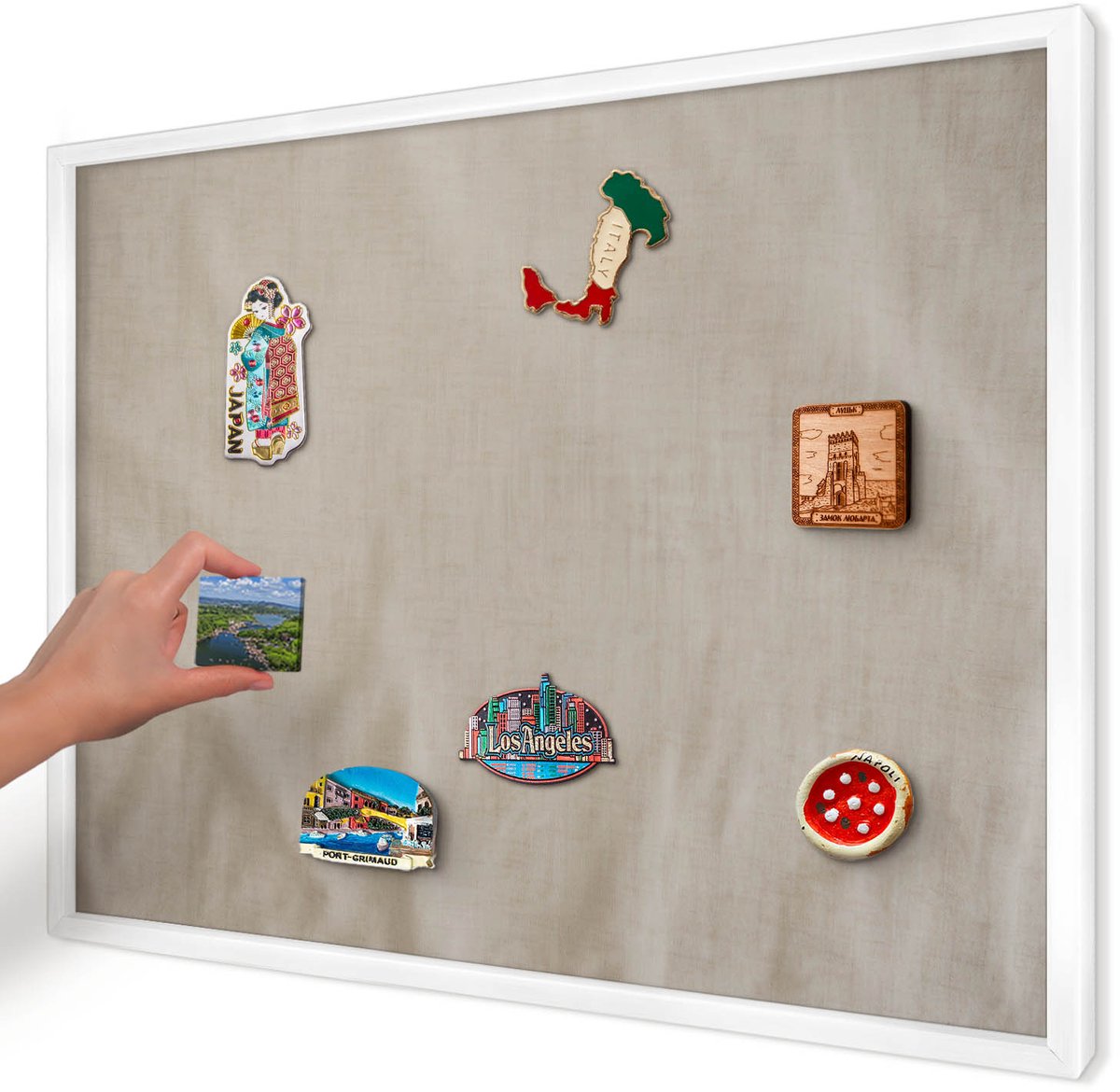 Artprintcave Beige Magneetbord mit Witte Lijst - 70x50 cm - Beige Rustig Bord Voor Magneten - Minimalist Magneet Bord mit Frame - Texturen