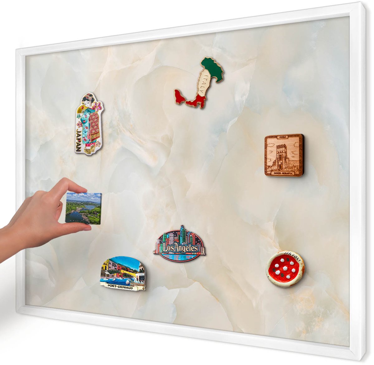 Artprintcave Romig Magneetbord mit Witte Lijst - 70x50 cm - Subtiele Elegantie Magnetisch Bord Voor Magneten - Minimalist Notitiebord - Texturen