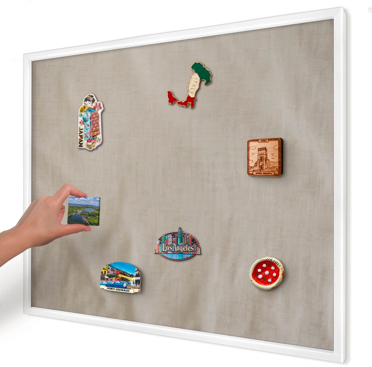 Artprintcave Beige Magneetbord mit Witte Lijst - 80x60 cm - Beige Rustig Magnetische Organizer - Minimalist Notitiebord - Texturen