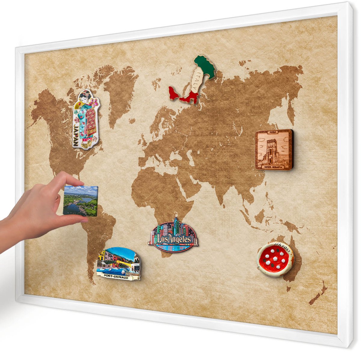 Artprintcave Beige Magneetbord mit Witte Lijst - 70x50 cm - Vintage Kaart Bord Voor Magneten - Vintage Magneetbord Voor Foto's - Kaarten