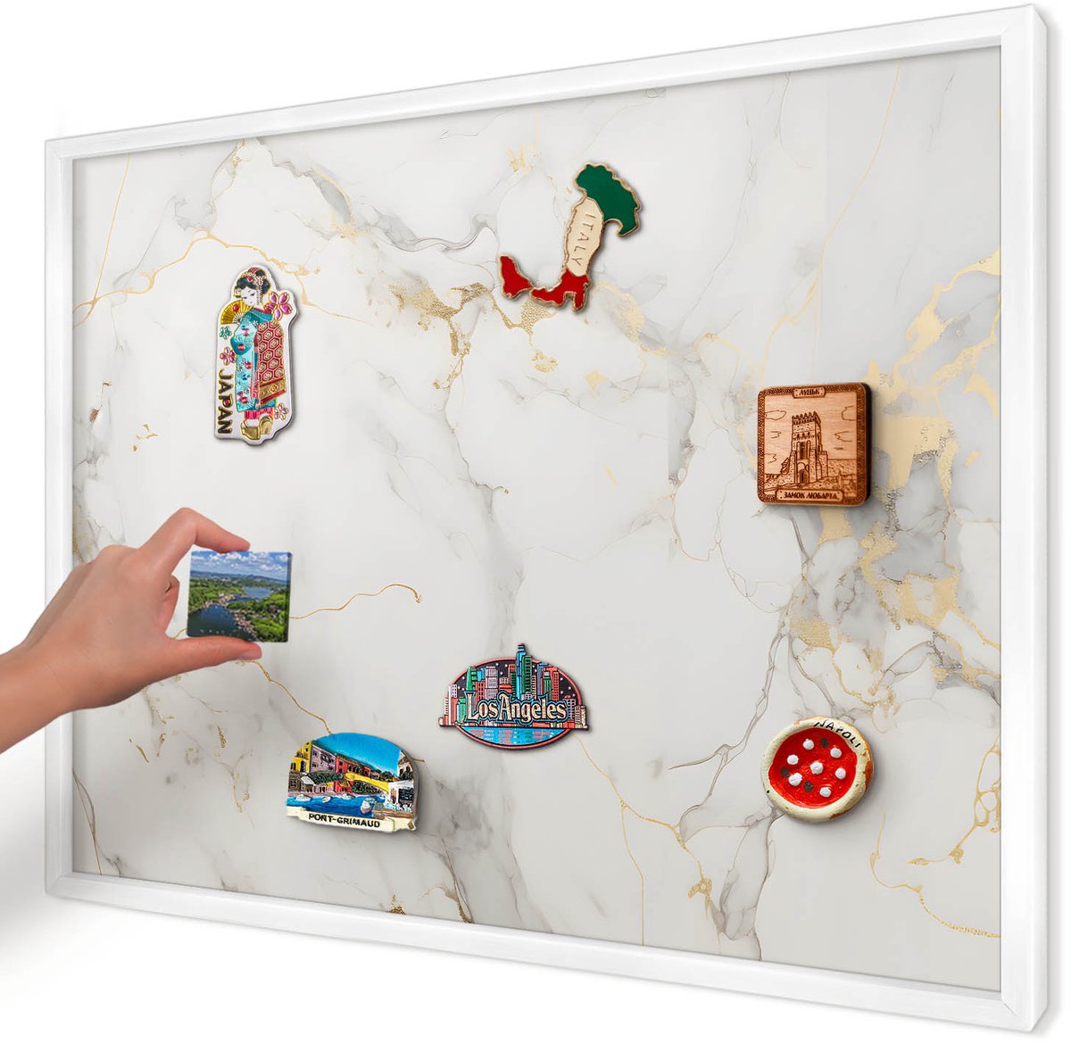 Artprintcave Wit Magneetbord mit Witte Lijst - 70x50 cm - Verfijnde Elegantie Magneetbord Voor Keuken - Modern Magnetisch Bord - Texturen