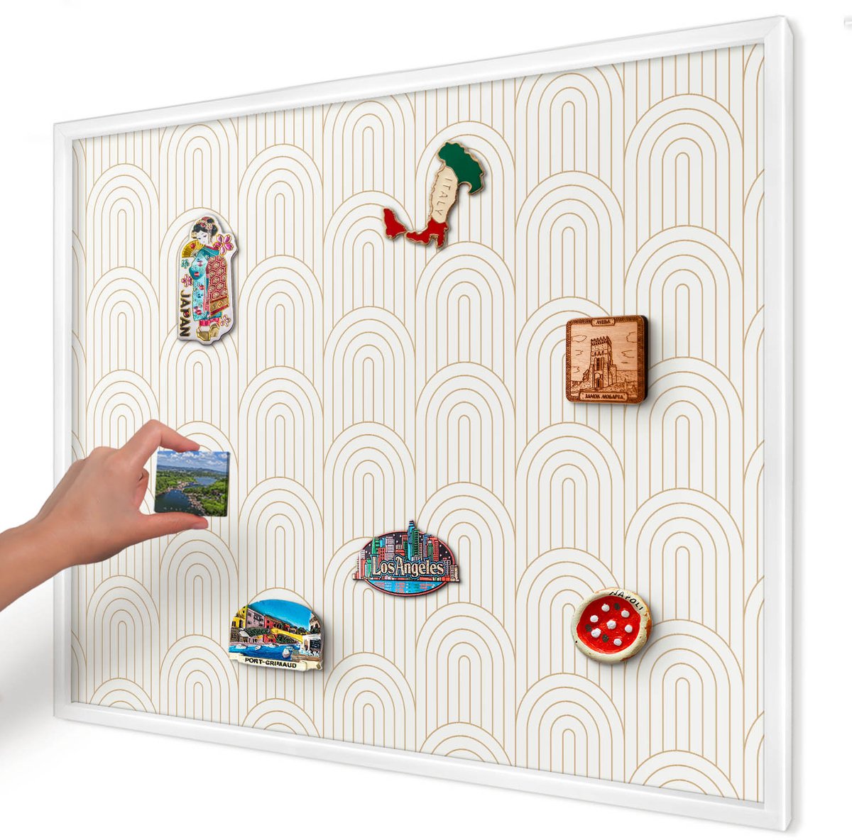 Artprintcave Beige Magneetbord mit Witte Lijst - 80x60 cm - Artistieke Bogen Bord Voor Magneten - Geometrische Magneetbord Voor Keuken - Achtergronden En Patronen