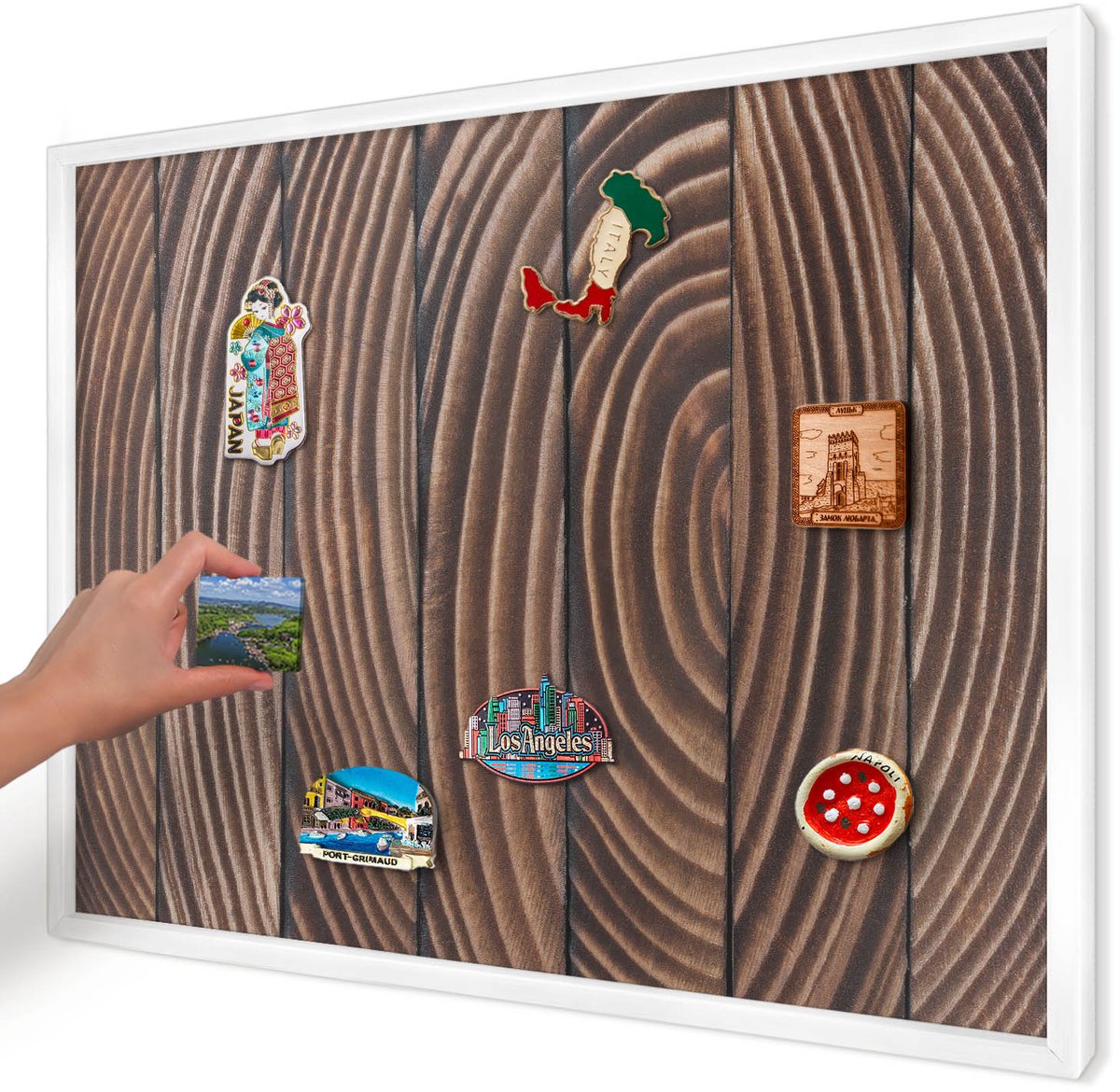 Artprintcave Bruin Magneetbord mit Witte Lijst - 70x50 cm - Houtstructuur Magneetbord Voor Foto's - Rustiek Magneet Bord mit Frame - Texturen