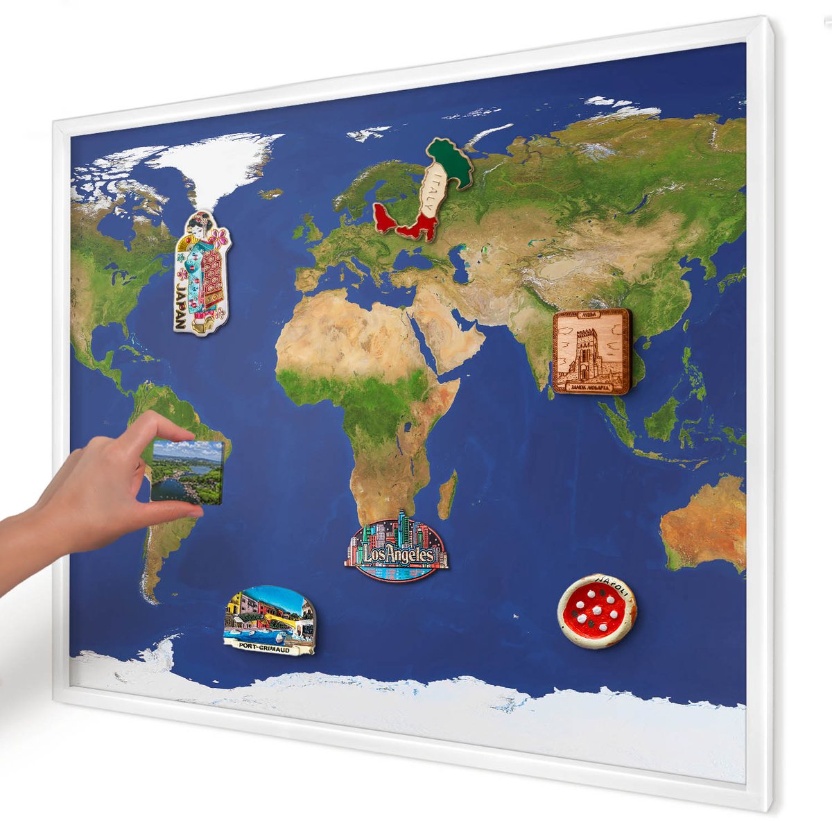 Artprintcave Marine Magneetbord mit Witte Lijst - 80x60 cm - De Wereld In Kaart Brengen Memobord Keuken - Modern Magneet Bord mit Frame - Kaarten