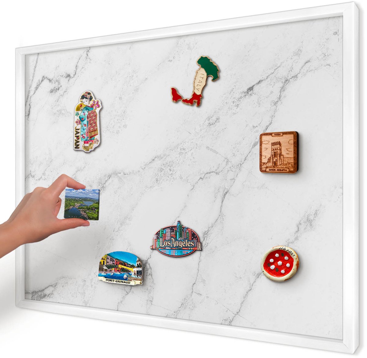 Artprintcave Wit Magneetbord mit Witte Lijst - 70x50 cm - Marmerpatroon Magneetbord Voor Keuken - Modern Notitiebord - Texturen