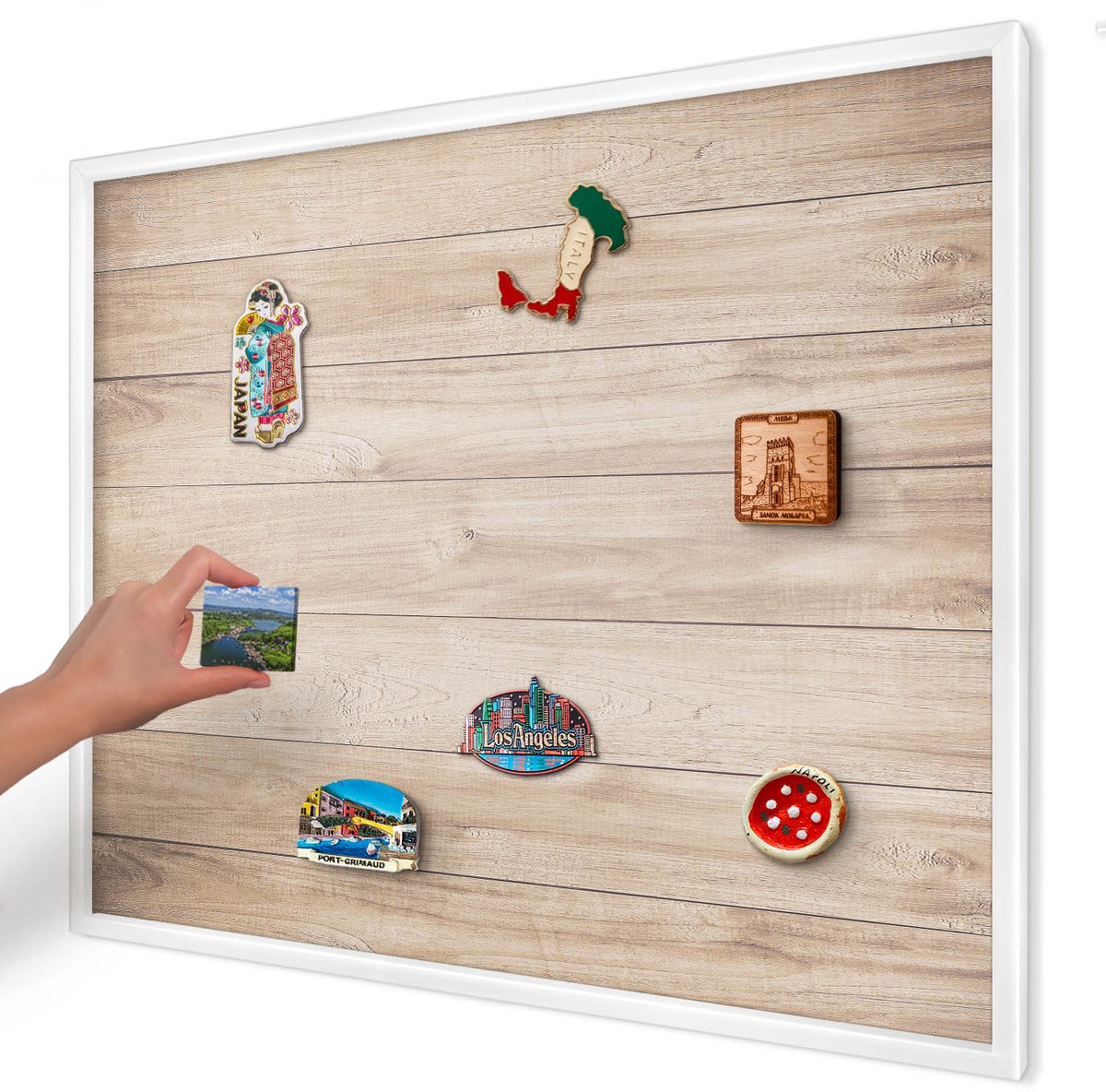 Artprintcave Bruin Magneetbord mit Witte Lijst - 80x60 cm - Houten Planken Magnetisch Bord Voor Magneten - Rustiek Magneet Bord mit Frame - Texturen