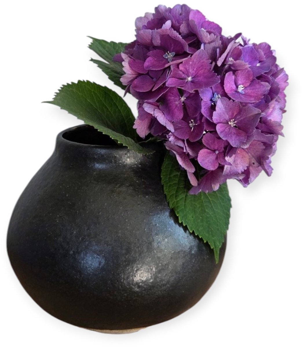 Home Society - Vaas - Keramiek - Bolvaas - Zwart - Beige - 16x17cm - Modern - Landelijk - Ook als plantenpot