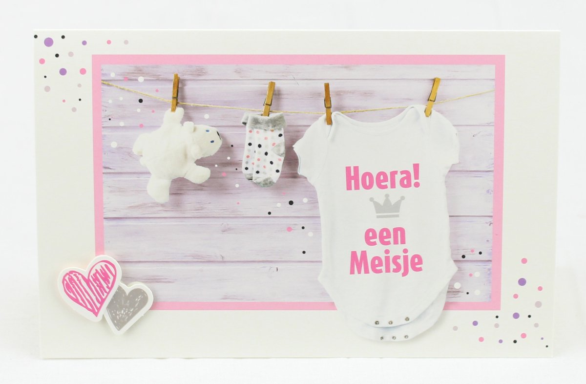 Wenskaart | 6 stuks | ADIOS applicatiekaart hoera! een meisje