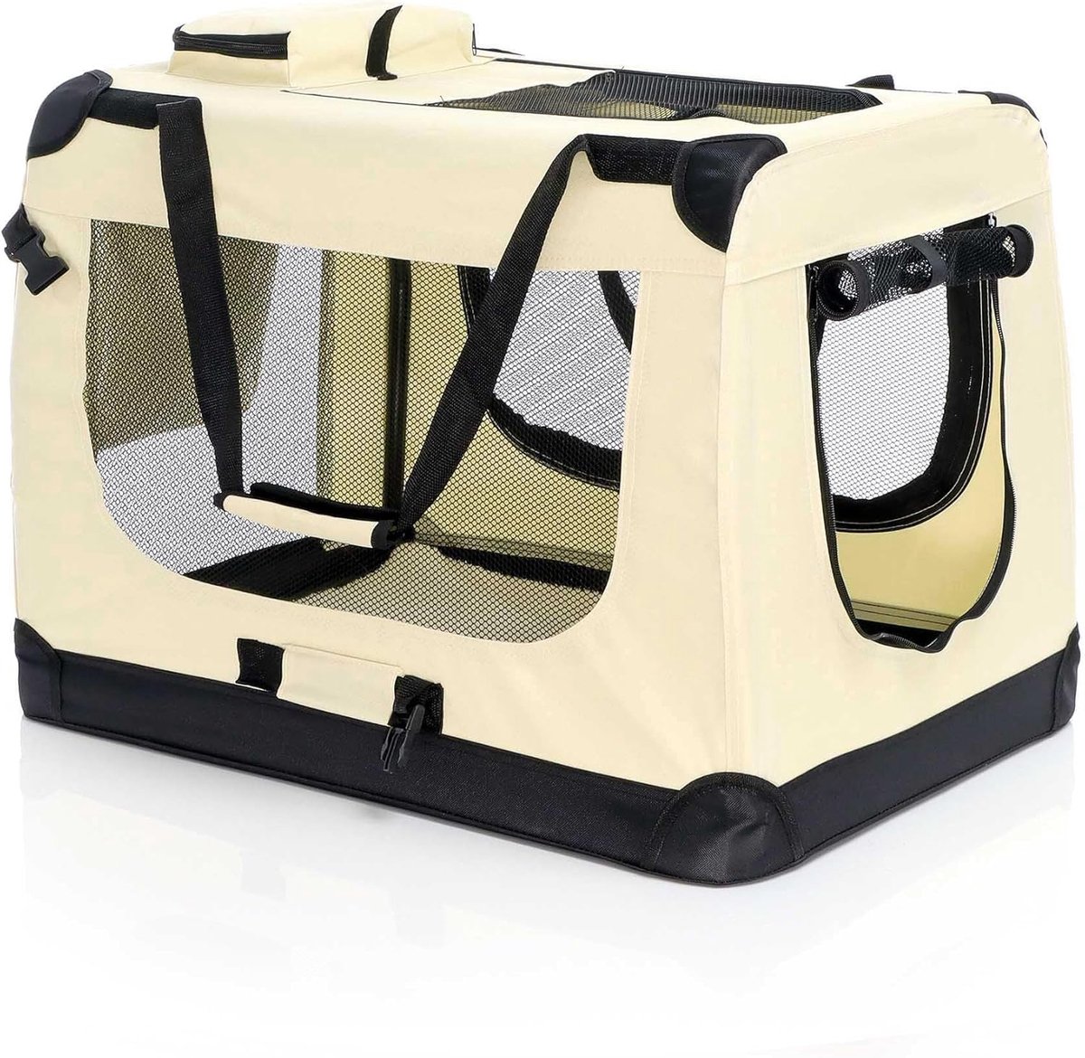 Opvouwbare transportbox voor huisdieren XL - Beige - Met draaggreep - Ideaal voor reizen - ShopVlot