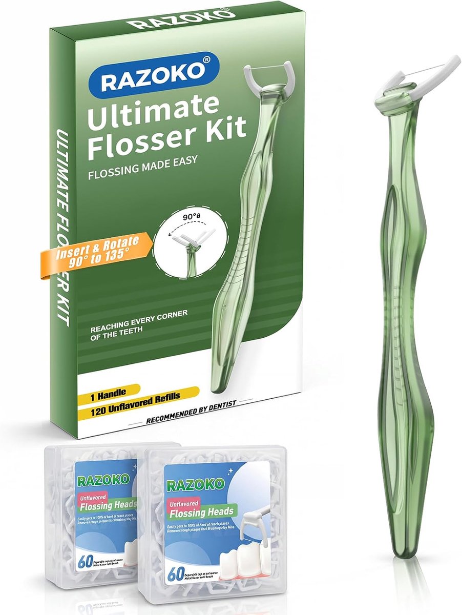 Flosser Kit - 135° Hoekontwerp - PTFE & PFAS Vrij - Eenvoudig bereikbaar voor achtertanden - SnelShoppen