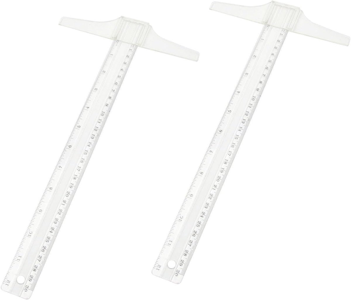 SnelShoppen - T-vormige Liniaal, Tekenliniaal, Meetliniaal, Transparante Plastic Liniaal 30 cm, Studeren en Kantoorbenodigdheden, Lichtgewicht en Duur