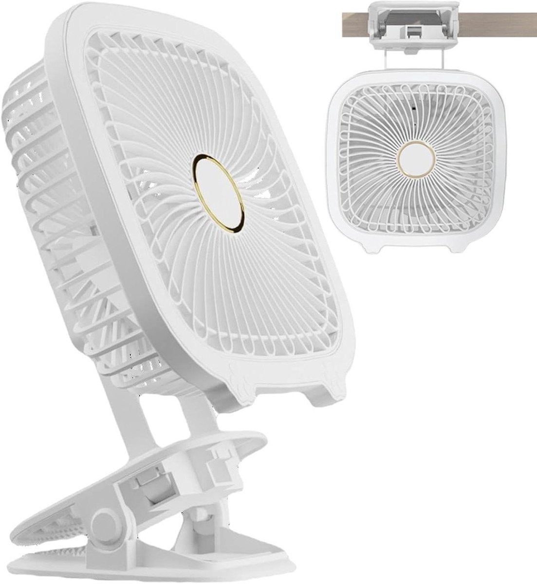 Kleine bureauventilator - Stille tafelventilator - Koel blijven - Met clip en ledlicht - 10.6H cm - Wit
