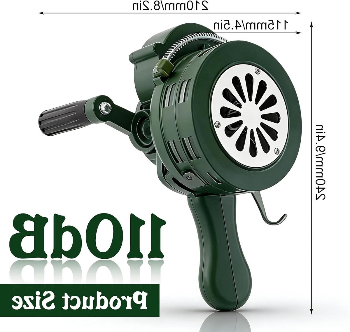 Hand Crank Alarm - Nood Siren Luchtalarm - Noodsituaties Melden - Robuuste Aluminium Behuizing - 110 Decibel - Groen