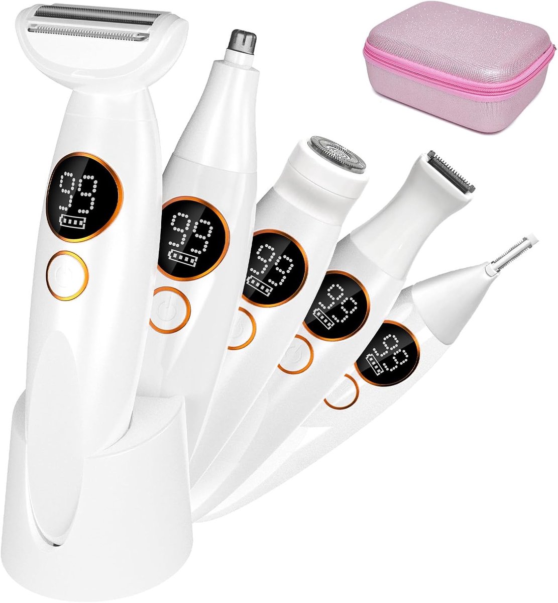 SnelShoppen - Draadloze Vrouwen Elektrische Scheerapparaat, 5-in-1 Intieme Scheerapparaat voor Vrouwen, Gezichtshaar Verwijderaar met USB Oplaadstatio