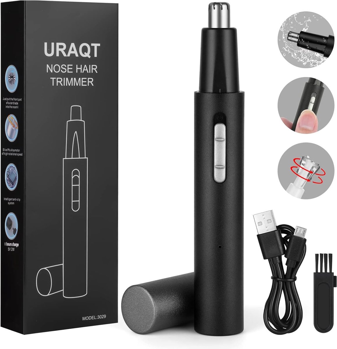 Oor- en Neushaartrimmer - USB Oplaadbaar - Dubbele Roterende Messen - Roestvrijstaal Zwart - Voor Mannen en Vrouwen
