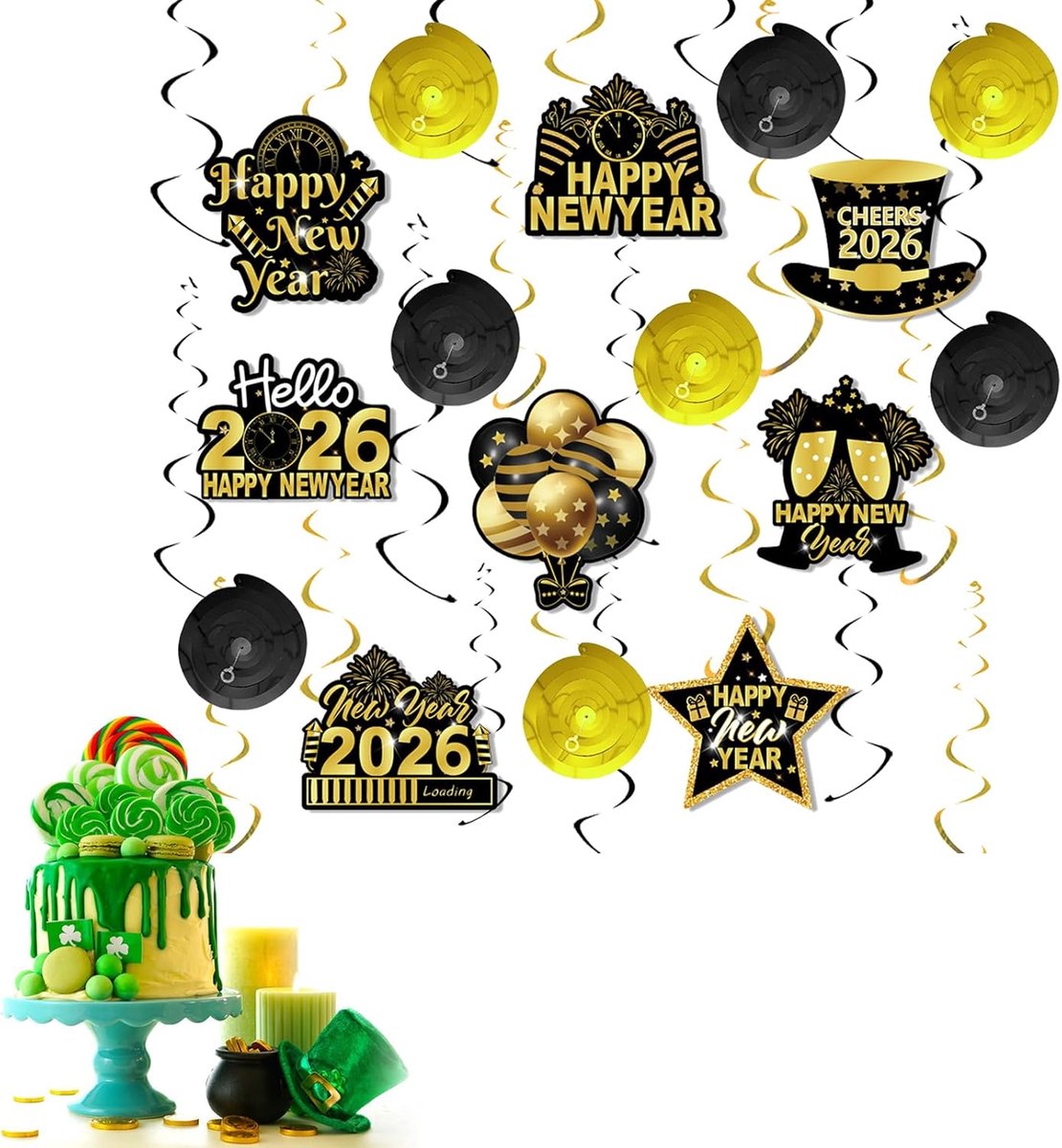 SnelShoppen - Nieuwjaarsdecoratieset Garlands Goud, 24 Stuks, Feestdecoratie voor Oud en Nieuw, Party Versiering, Cadeau, Feestdagen, Glitter en Glamo