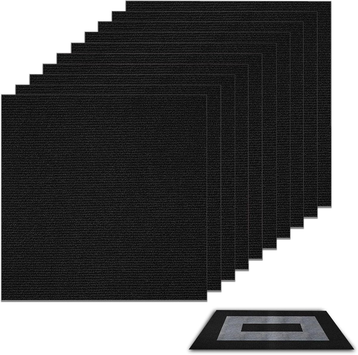 SnelShoppen - Zelfklevende Vloertegels, Set van 10, 30 x 30 cm, Wasbare Tapijttegels, Zelfklevend Tapijt voor Thuis, Kantoor, Commercieel (Zwart)