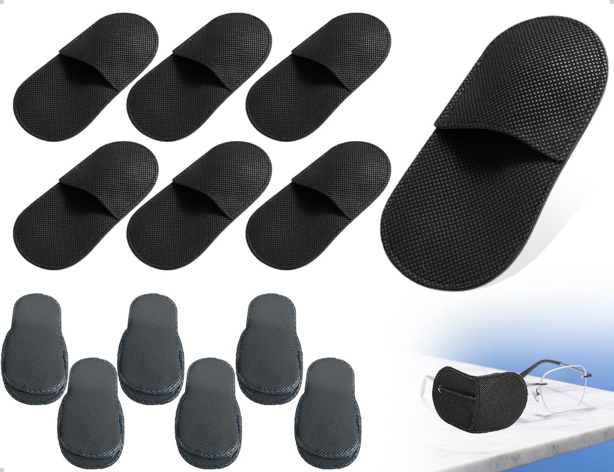 SnelShoppen - 12 Oogkleppen Oogmaskers Herbruikbaar Vliesstof Zwart voor Kinderen en Volwassenen - Amblyopie Strabismus Oogbescherming