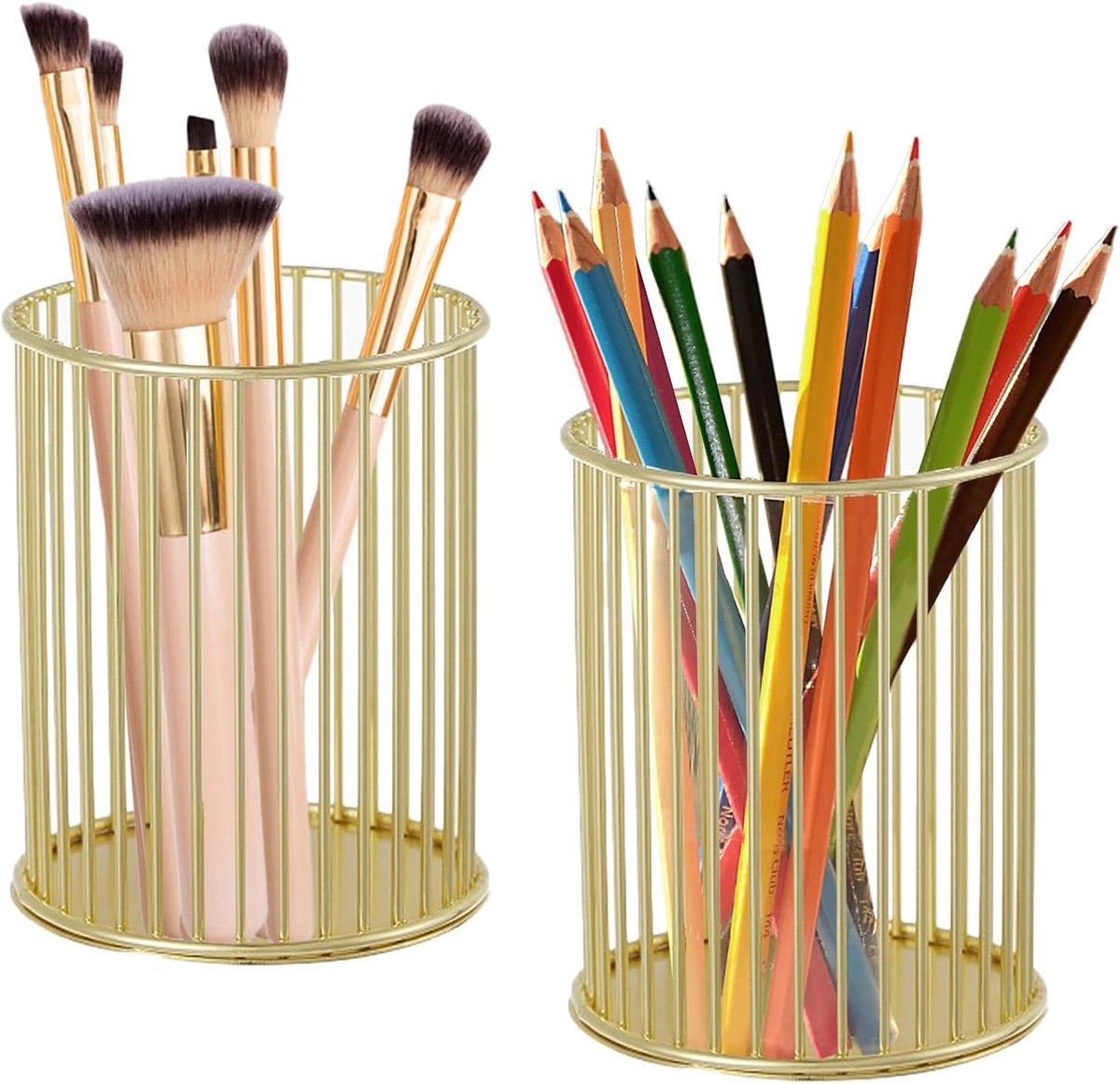SnelShoppen - 2 Stuks Brush Holders, Penhouder, Gouden Make-up Organiser voor Bureau, Kaptafel en Kantoor, 10x8x8 cm, Luxe en Duurzaam