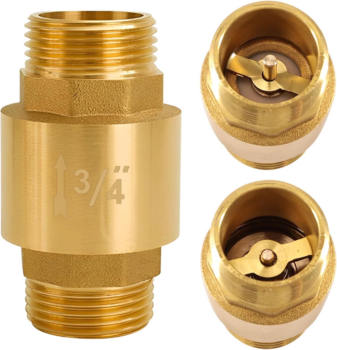 Begonia 3/4 Inch Brass Check Valve, Check Valve 3/4 Inch AG to AG, 3/4 Inch Return Valve with Male Thread, Rustproof - ShopVlot