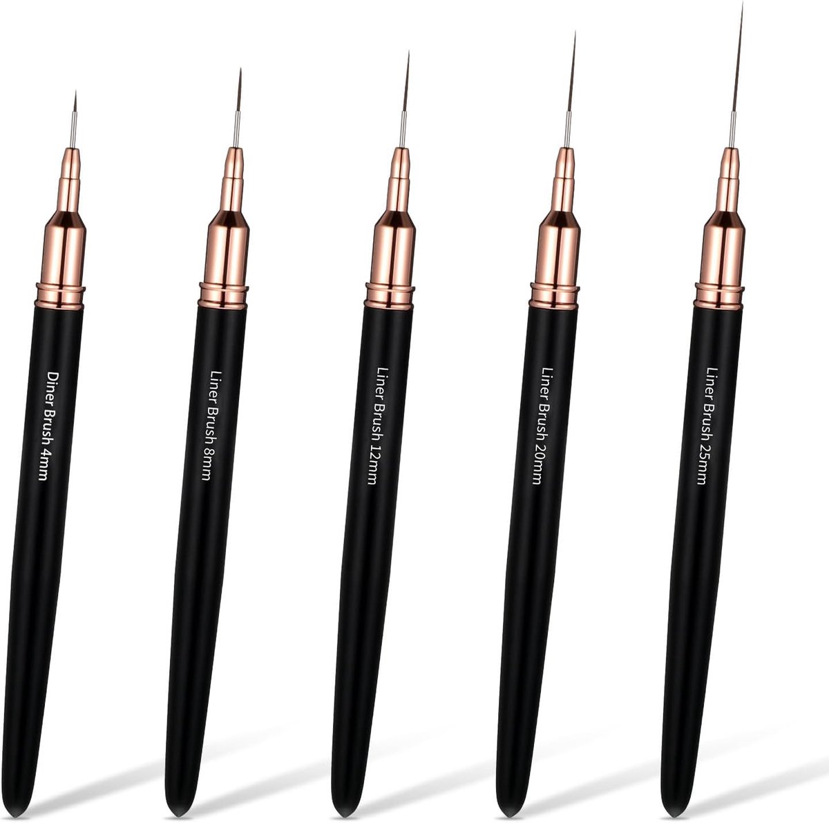SnelShoppen - 5 Stuks Nagel Kunst Liner Penseel Set, Dunne Striping Penseel Voor Nagels Gel, Professionele Nail Art Tools Voor Fijne Details, Maten 4/