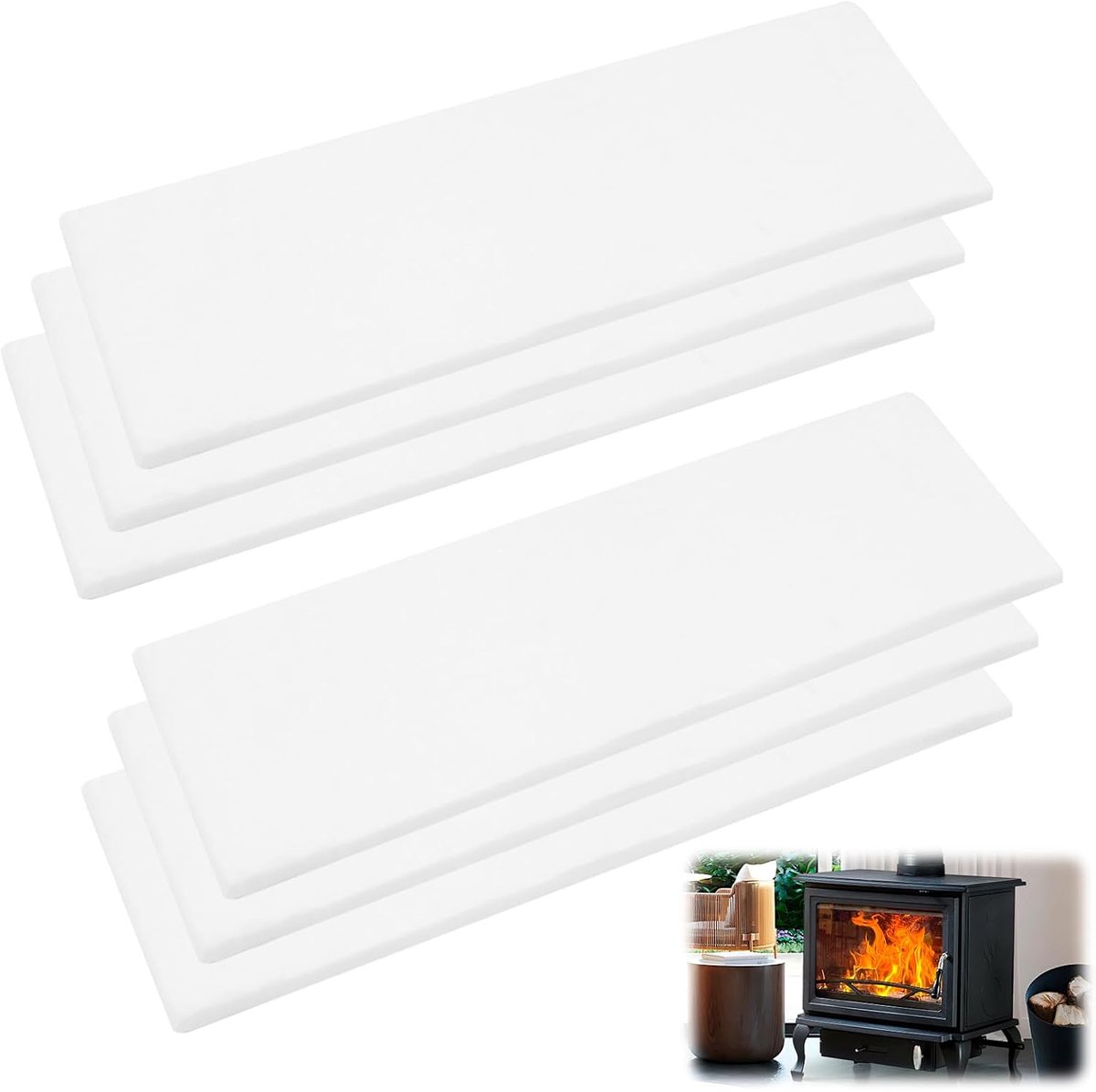 SnelShoppen - Ceramic Wol voor Bio-ethanol Haard, 6 Stuks Keramische Vezelmatten voor Binnen Tafelhaard, Ethanol Branders Accessoires, 30 x 10 x 1.2 c