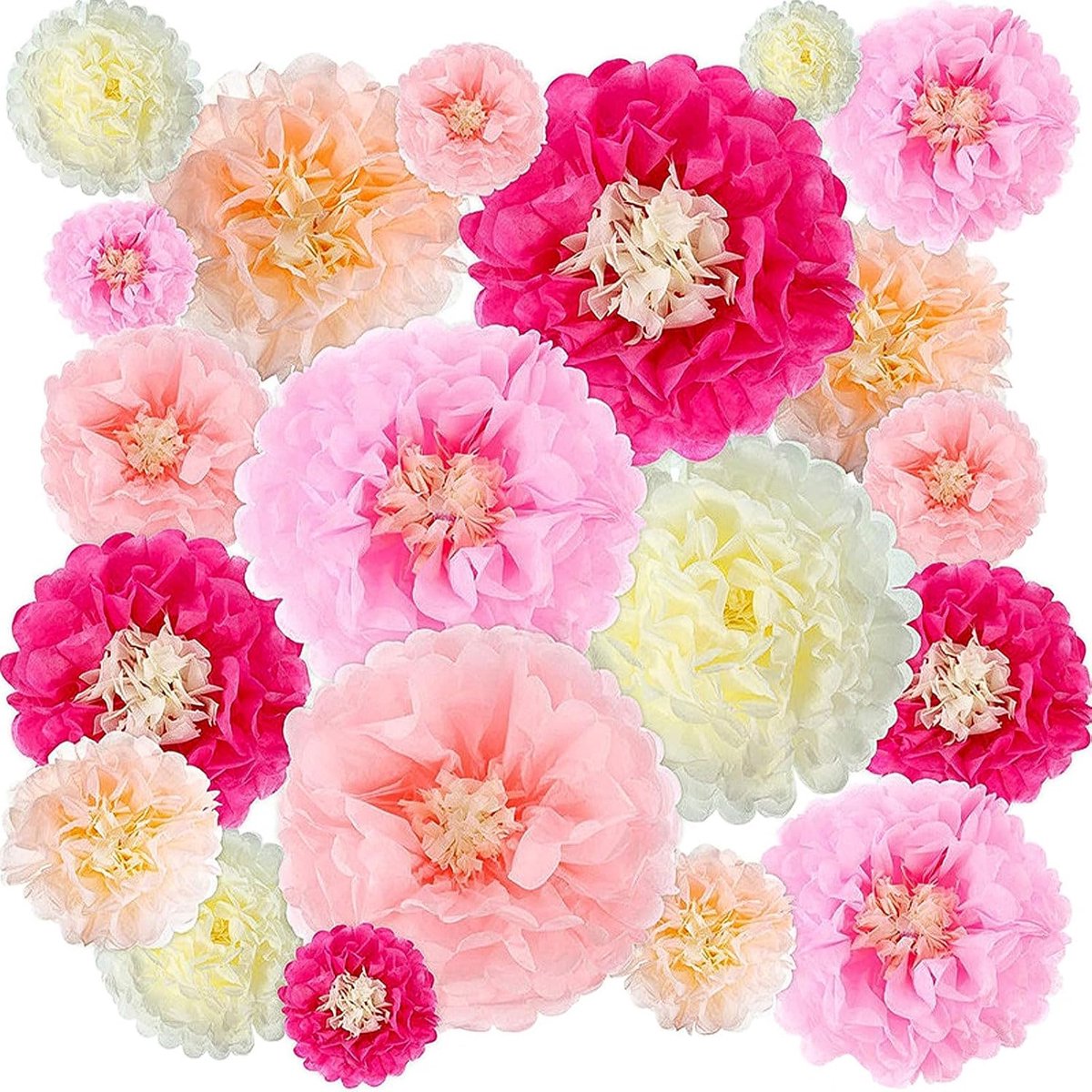Decoratieve papieren bloemen 16 stuks - verschillende maten - levendige kleuren - perfect voor huwelijksdecoraties - ShopVlot