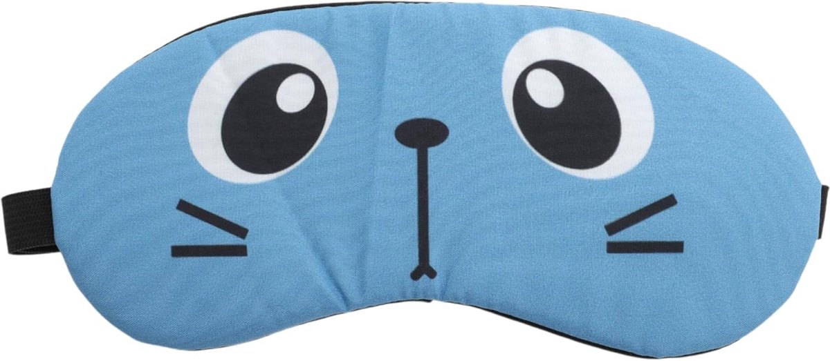 Slaapmasker lichtblauw 1 stuk reizen lichtblokkerend - Cartoon kat, 19 x 9,5 cm, verstelbare elastische banden, dutje - ShopVlot
