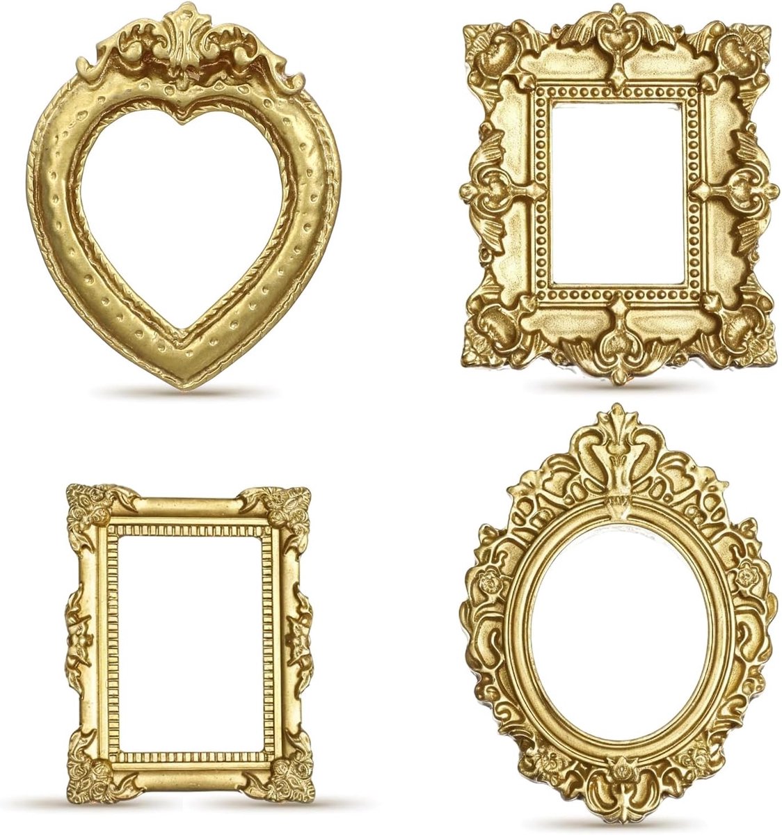 SnelShoppen - 12 Stuks Mini Fotolijstjes Goud Vintage, Kleine Houten Fotolijsten, Decoratieve Mini Lijsten voor Wand, Tafel en Plank, Nostalgische Ont