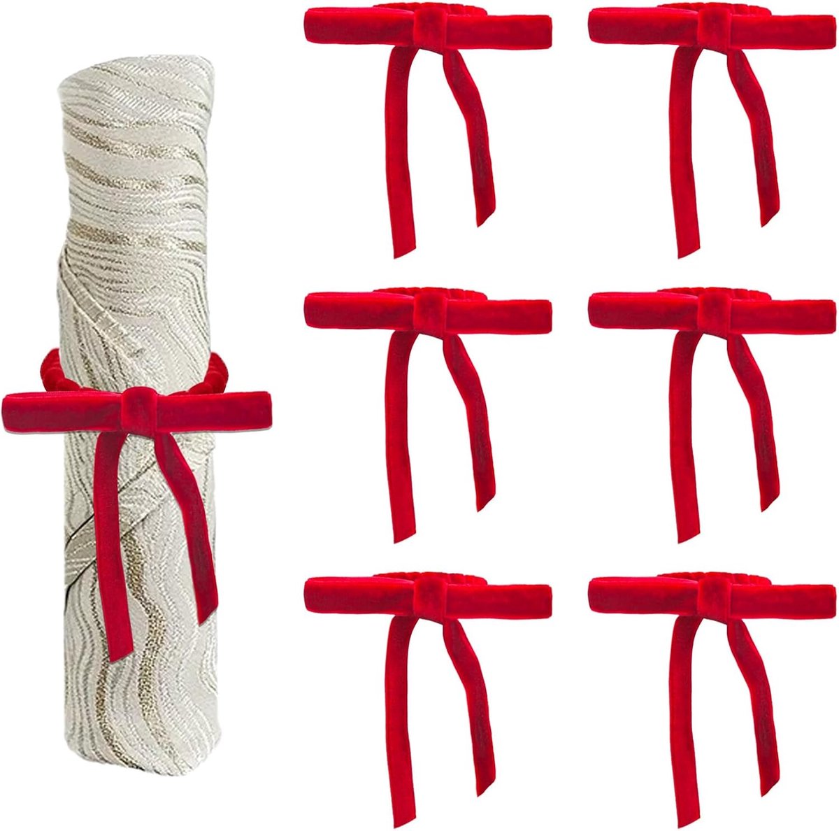 Servettenringen 6 stuks - Rode fluwelen strikken - Kersttafel decoratie - Creëer een feestelijke sfeer - ShopVlot
