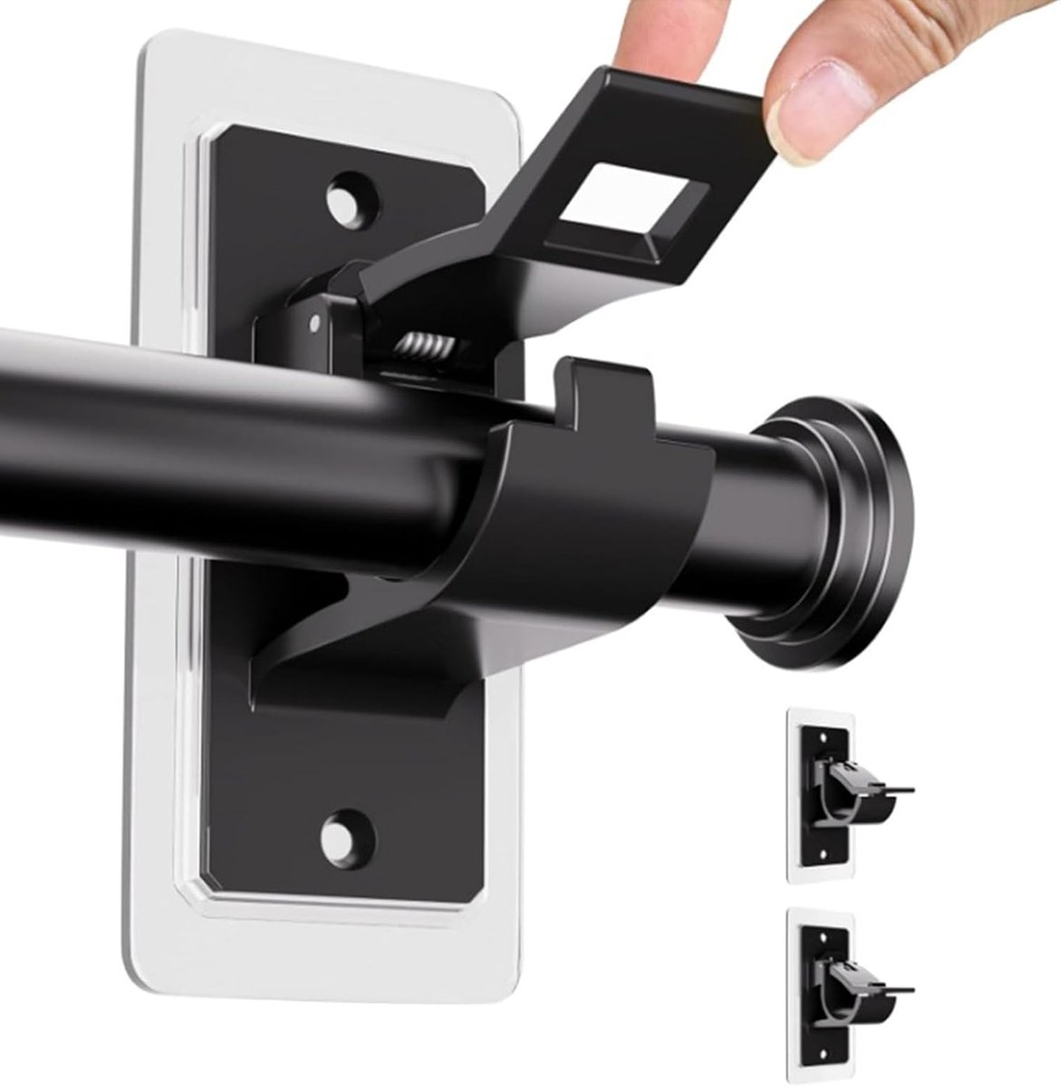 2 x Curtain Rod Holder No Drilling Adjustable Black Curtain Rod Holder for Bathroom, Living Room and Kitchen - ShopVlot