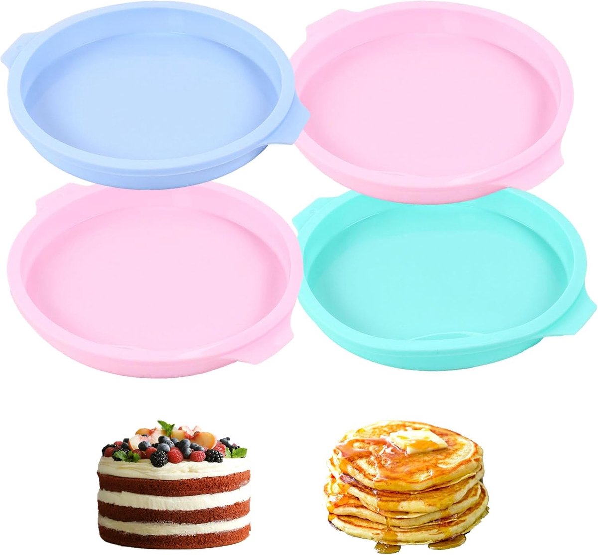 4 Pieces Silicone Baking Mould, Round, Non-Stick Coating, Cake Mould, 20 cm, Cake Mould for Pies and Desserts, Pink - ShopVlot