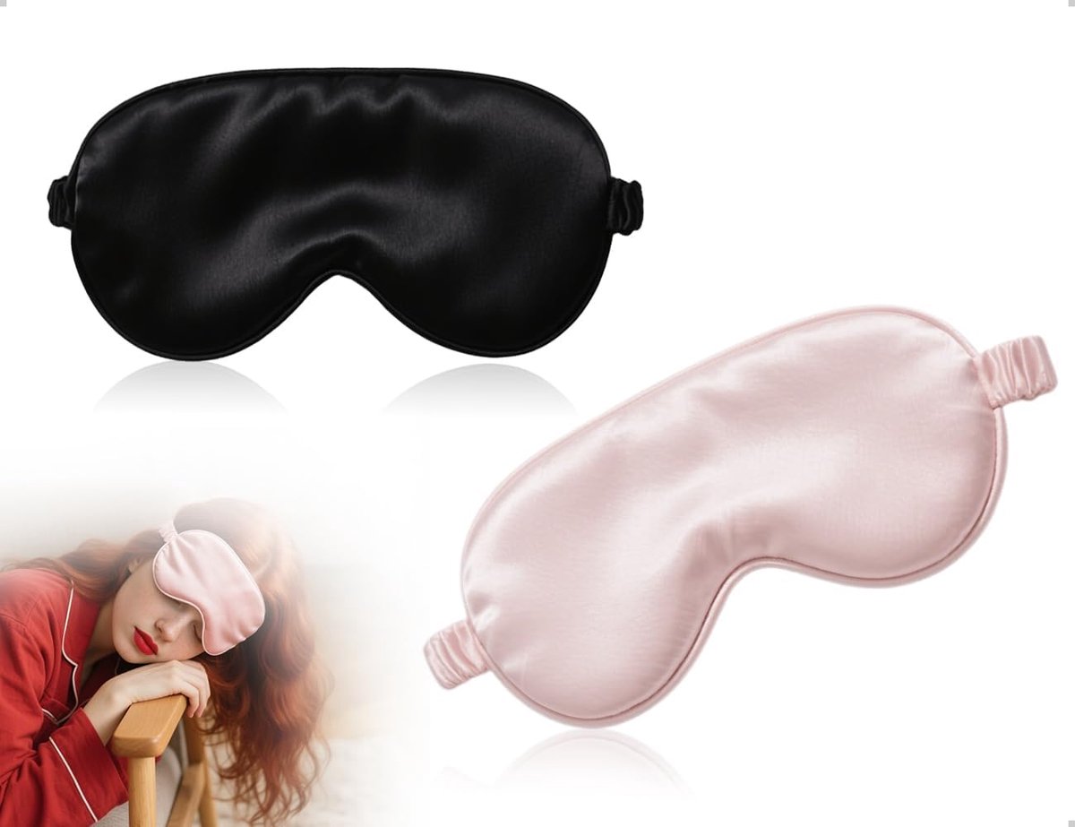 SnelShoppen - Set van 2 Slaapmaskers, Zacht en Draagbaar, Lichtblokkend, Comfortabel en Zijdezacht met Verstelbare Band voor Ontspanning en Reizen (Zw
