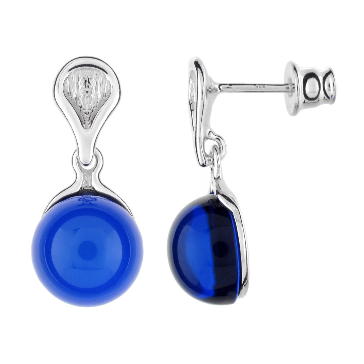 Cavill - Zilveren Oorbellen - 925 Sterling Zilver - Blauwe Colombiaanse Barnsteen 3,4 ct - Ronde Cabochon - Bezel Zetting - Elegante Dames Sieraden