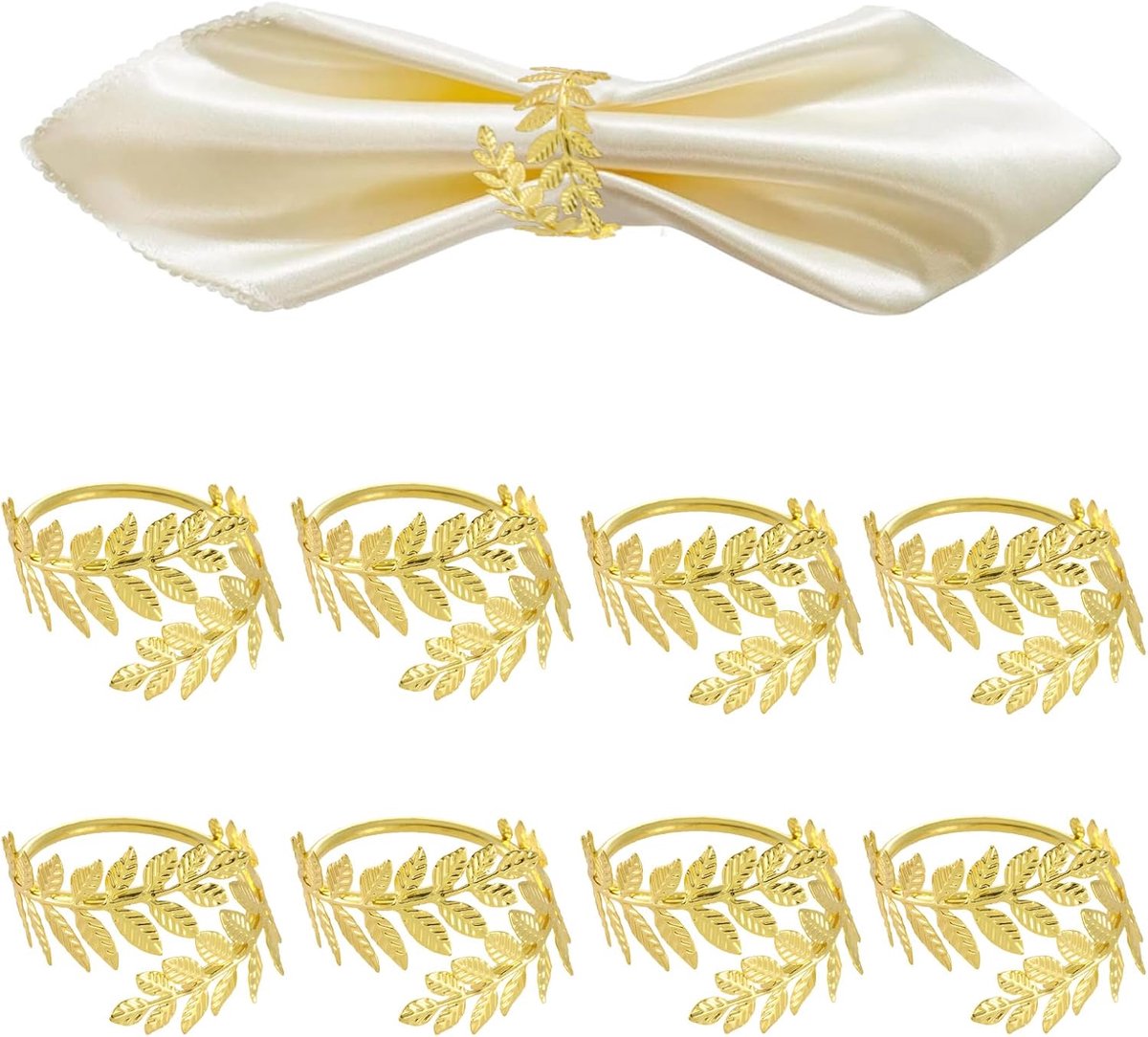 8 Pieces Napkin Rings Gold, 4 cm Inner Diameter Napkin Rings, Napkin Rings Wedding, Napkin Holder Gold, Leaf - ShopVlot