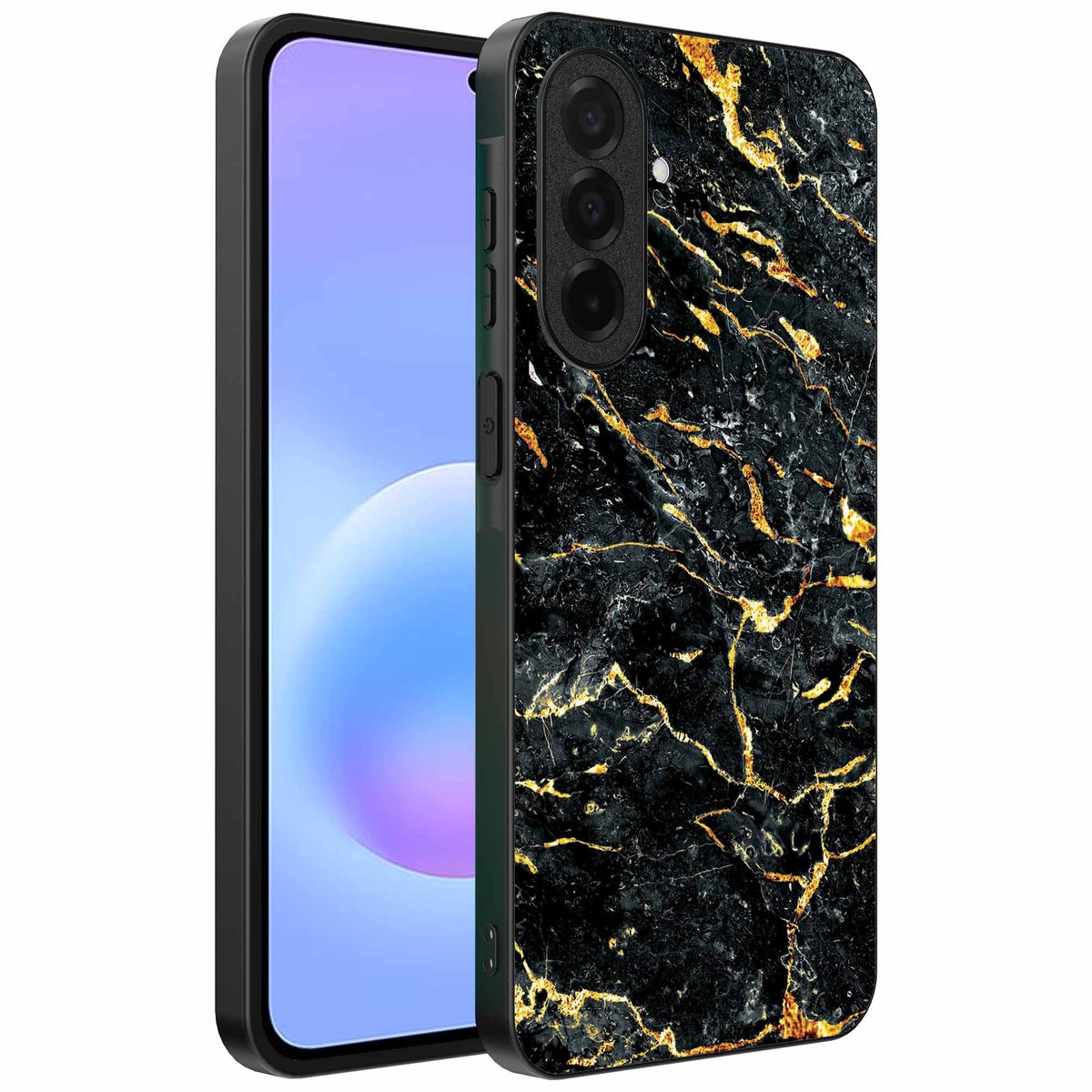 Geschikt voor Samsung Galaxy A57 Telefoonhoesje met Zwart Goud Marmer Opdruk - TPU Backcover Case Black Gold Marble Design - Zwart Goud - Smartphonica geschikt voor Samsung Galaxy A57