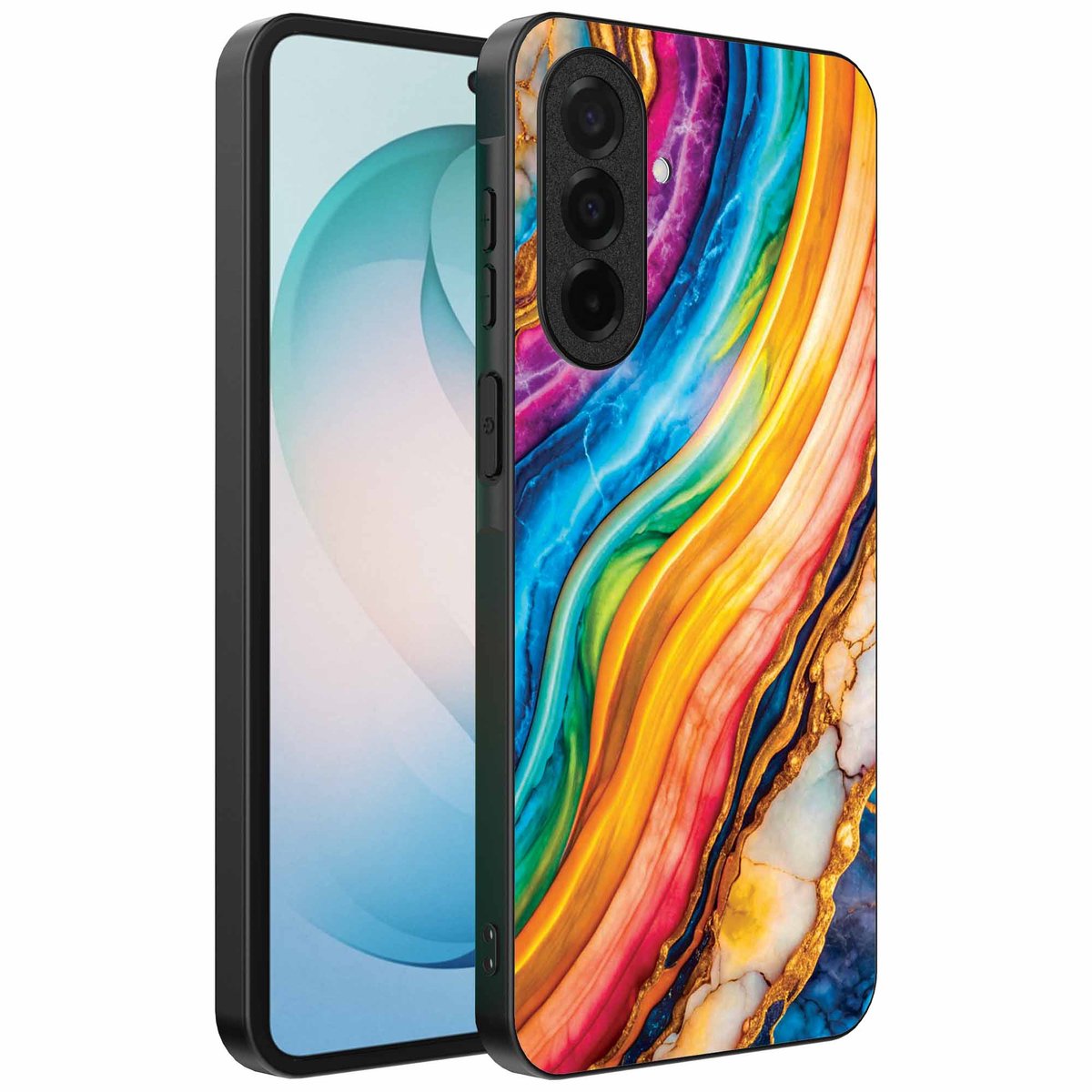Geschikt voor Samsung Galaxy S26 Plus Telefoonhoesje met Regenboog Goud Marmer Opdruk - TPU Backcover Case Rainbow Gold Marble Design - Smartphonica geschikt voor Samsung Galaxy S26 Plus