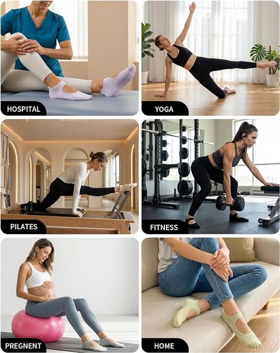 4 Stuks Yoga Sokken Antislip - Pilates Sokken Antislip Dames - Yoga Sokken - Pilates Yogasokken - Gripsokken voor Yoga / Pilates / Ballet - Antislip sokken - Sportsokken - Yoga Sport sokken - One size - voor vechtsporten, dans, barre, gymnastiek — afbeelding 2