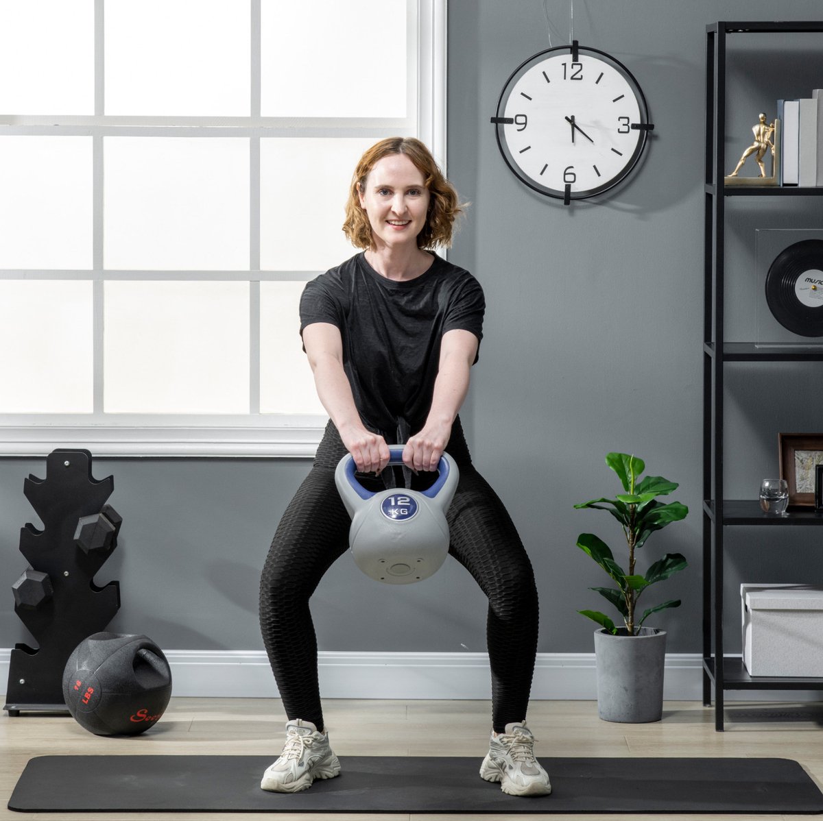 COVREO Kettlebell 12 kg, blauw, kunststof omhulling, bodembeschermend