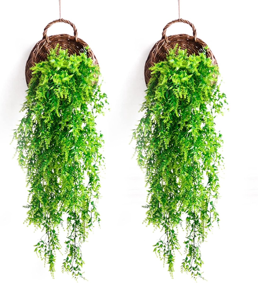 SnelShoppen - 2 Stuks Kunstplanten Hangend Voor Binnen En Buiten - Realistische Wanddecoratie Voor Huis, Tuin, Kamer - Duurzaam PE Plastic - Groene We