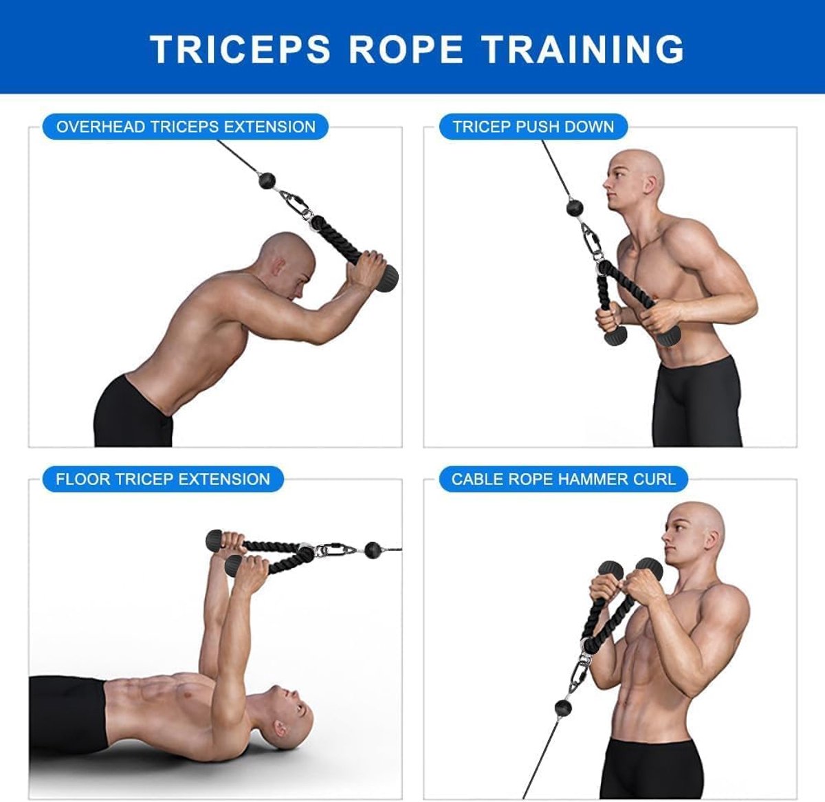 SnelShoppen - Fitness Handgrepen Pull Handle Bar met Extender Weerstandsband Triceps Touw Trekkoord Anti-slip Handvatten voor Krachttraining Gym Equip