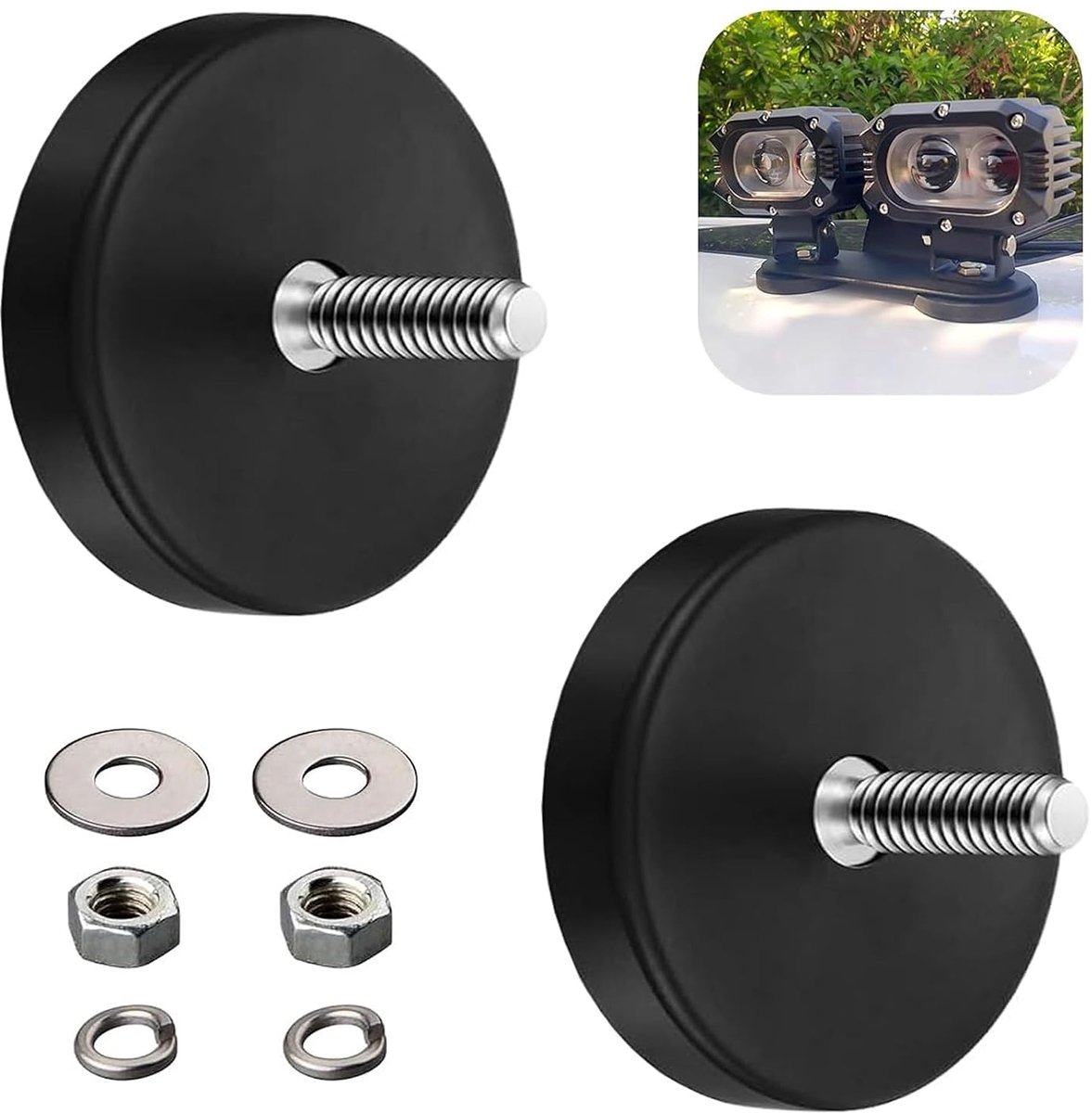 SnelShoppen - Neodymium Magneten Set van 2, Diameter 66 mm met M6 Draad, Magneten met Rubber Huls, Antislip voor Schroeven, Oogjes of Haken