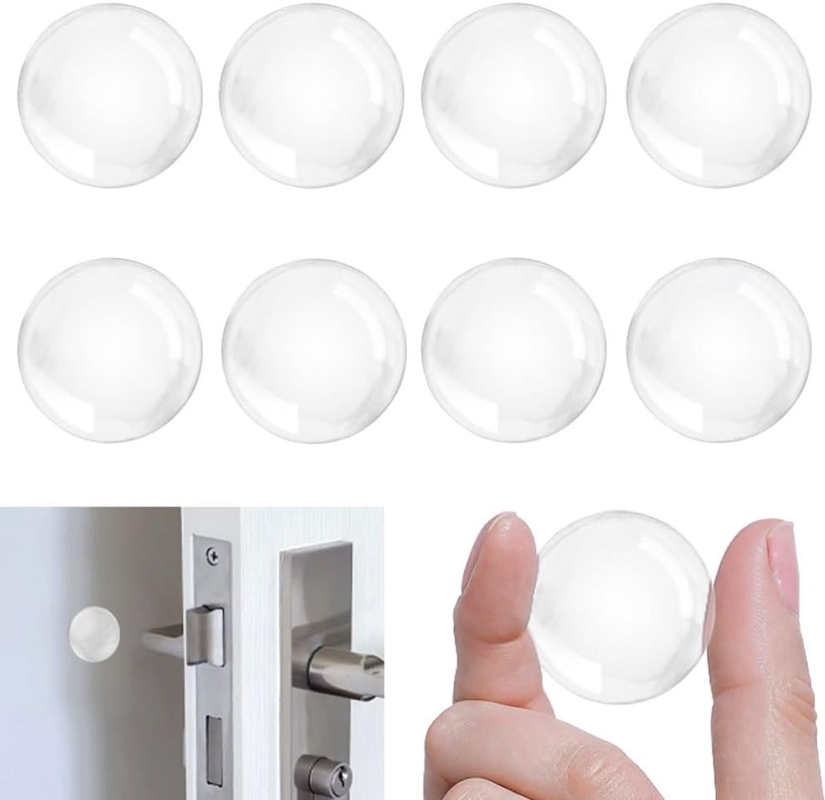 Door Stopper for Wall, Transparent, Pack of 8, Diameter 40 mm, Elastic Wall Buffer Self-Adhesive Door Handle Buffer - ShopVlot