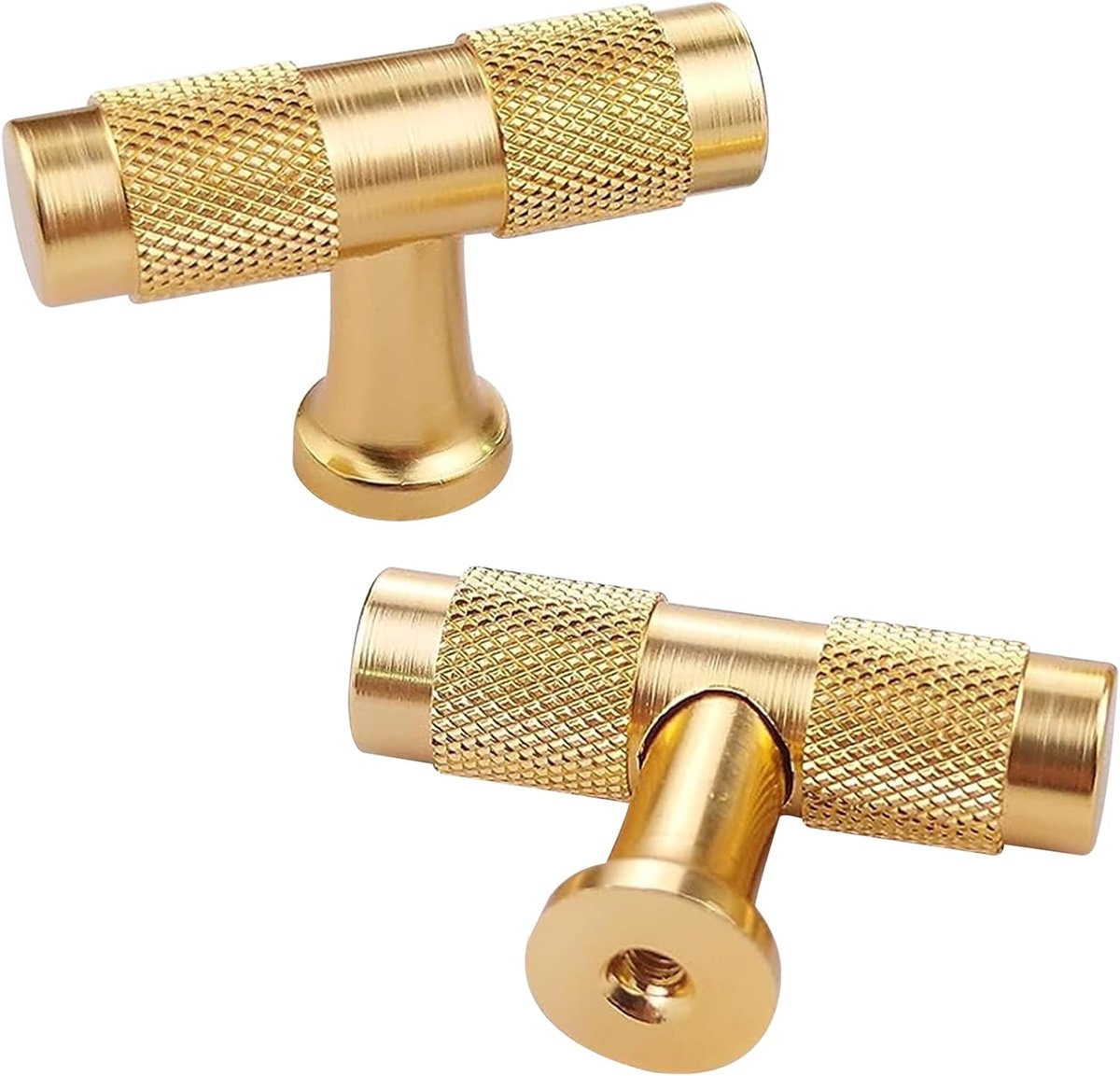 2 Pcs Gold Drawer Knobs Furniture Handles Single Hole T Shaped Brushed Brass Handles Gold Modern Furniture Handles - ShopVlot