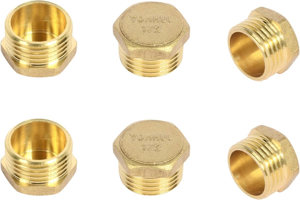 6 Pcs 1/2 Inch Brass Stopper, Male Thread, Brass Blind Plug AG, Threaded Fitting End Stop, Brass Fittings, Suitable - ShopVlot