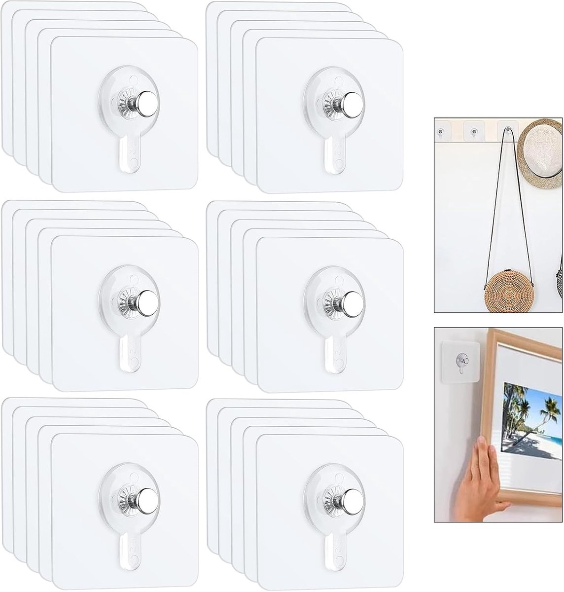 SnelShoppen - 30 zelfklevende haakjes voor foto's en muurschilderingen, waterdicht, voor het ophangen van klokken, afbeeldingen en schilderijen, sterk
