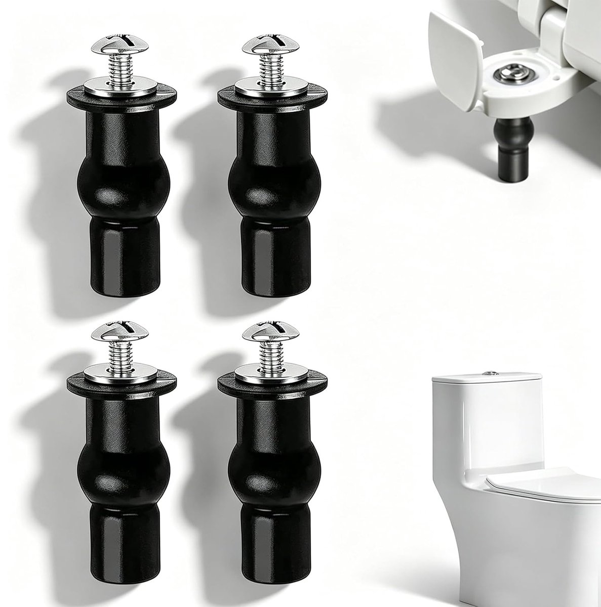 SnelShoppen - 4 Stuks Toiletbril Schroeven, Universele Toilet Fixaties, Rubber Top Moer Schroeven voor Toiletten, Zwart, Voor Toilet Brillen en Lids